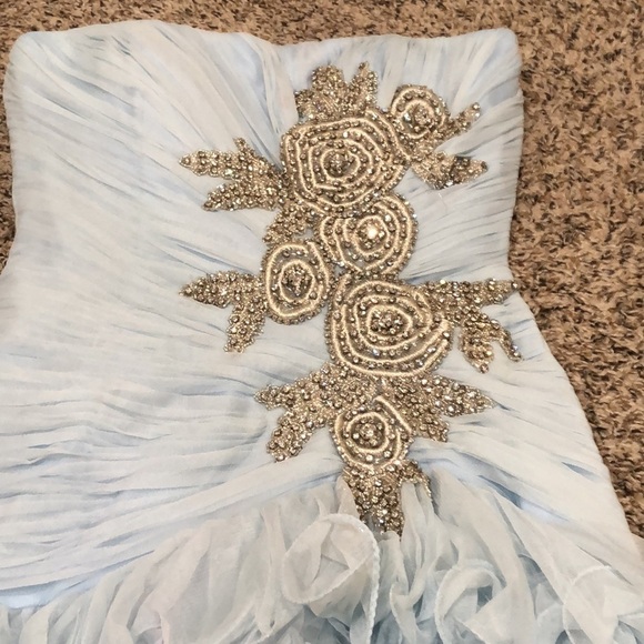 NWT Sherri Hill Dress Size 2 Pastel Ice Blue Rhinestone Floral Appliqué Ruffle - Picture 3 of 10